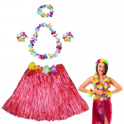 Hawaii Dans Kostümü – Kırmızı Hula Etek Çiçek Kolye Seti Hawaii Dans Kostümü – Kırmızı Hula Etek Çiçek Kolye Seti