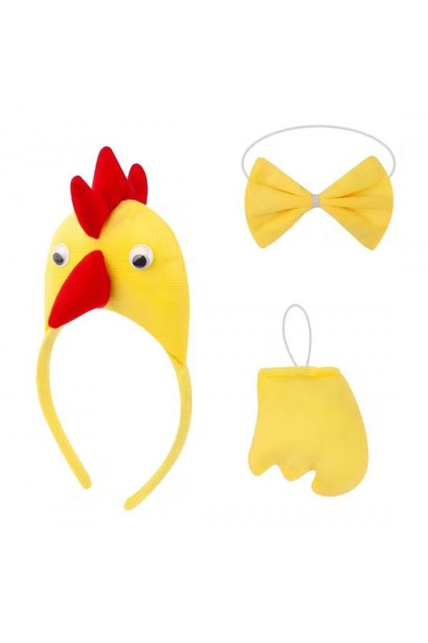 Horoz – Tavuk Kostüm Aksesuar Seti - Taç Papyon Kuyruk