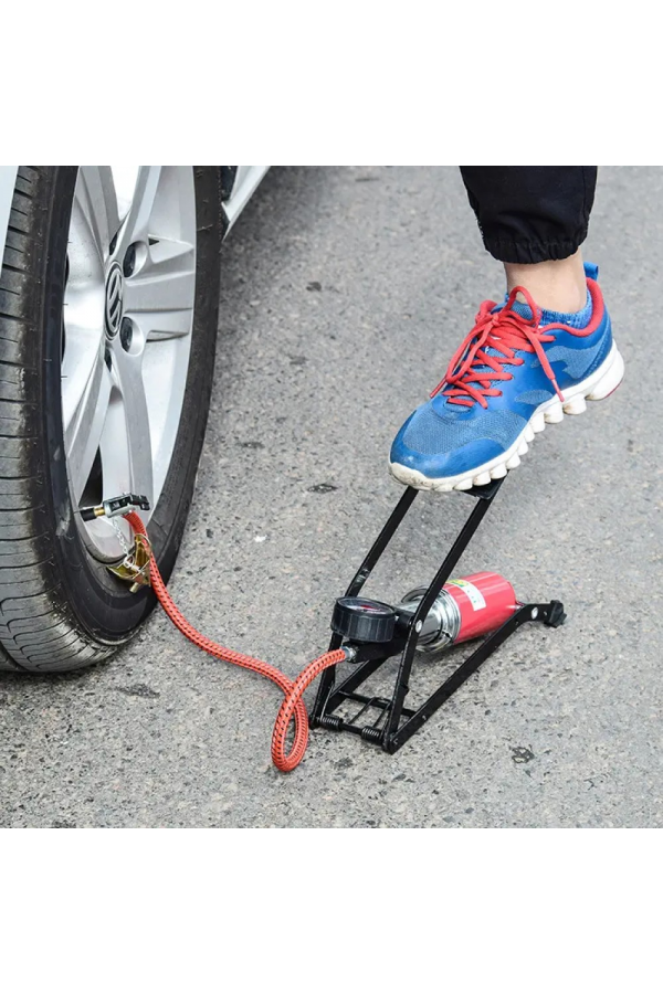 İnce Piston Araç Lastik Şişirme Göstergeli Ayak Pompası