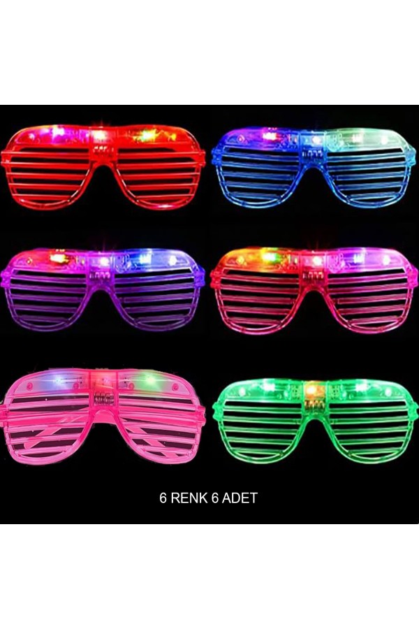 Işıklı Panjur Şeritli Led Parti Gözlüğü 6 Renk 6’lı Set
