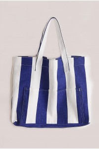 Kadın Kanvas 2 Cepli Günlük Renkli Plaj Omuz Çantası Mavi