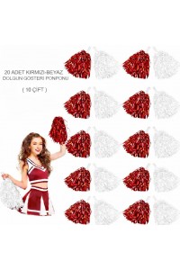 Kırmızı Beyaz Metalik Dolgun Gösteri Ponponu 20 Adet (10 Çift)