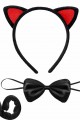 Kırmızı Kulaklı Kedi Kostüm Seti – Taç Papyon Kuyruk 3 Parça