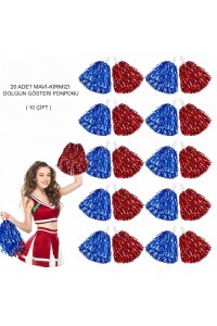 Kırmızı Mavi Metalik Dolgun Gösteri Ponponu 20 Adet (10 Çift)