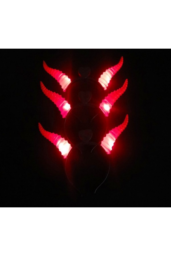 Parti Aksesuar Kırmızı Renk Led Işıklı Kıvrımlı Boynuz Taç 27x18 cm