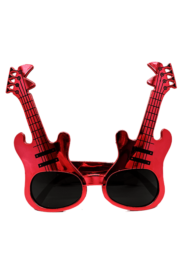 Kırmızı Renk Rockn Roll Gitar Şekilli Parti Gözlüğü 15x15 cm