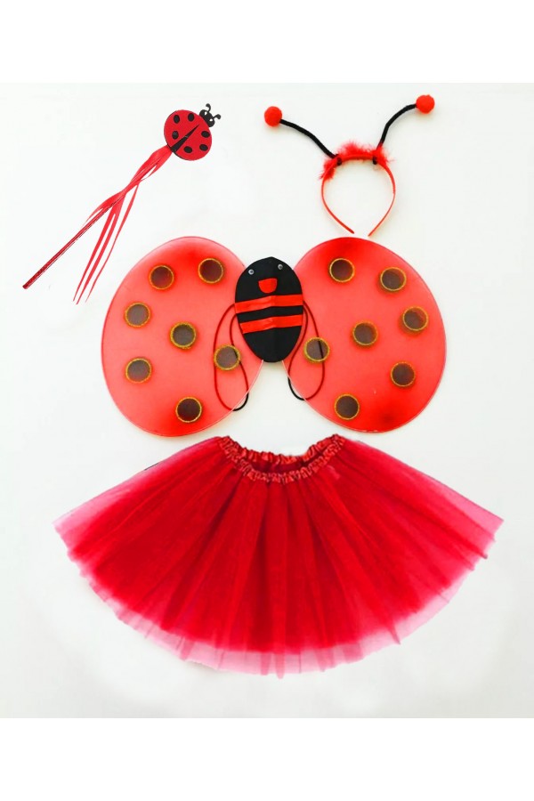 Kırmızı Uğur Böceği Ateş Böceği Kostüm Seti - (Tütü, Kanat, Taç, Asa) Kırmızı Uğur Böceği Ateş Böceği Kostüm Seti - (Tütü, Kanat, Taç, Asa)