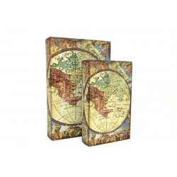 Kutu Kitap Harita 2'li Set Kitap Kutusu Dekoratif Hediyelik