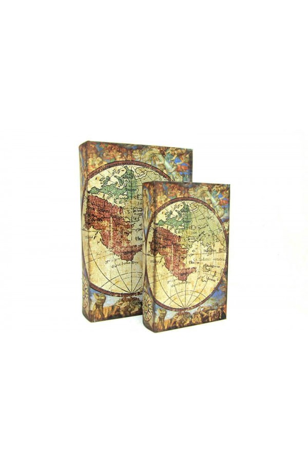 Kutu Kitap Harita 2'li Set Kitap Kutusu Dekoratif Hediyelik