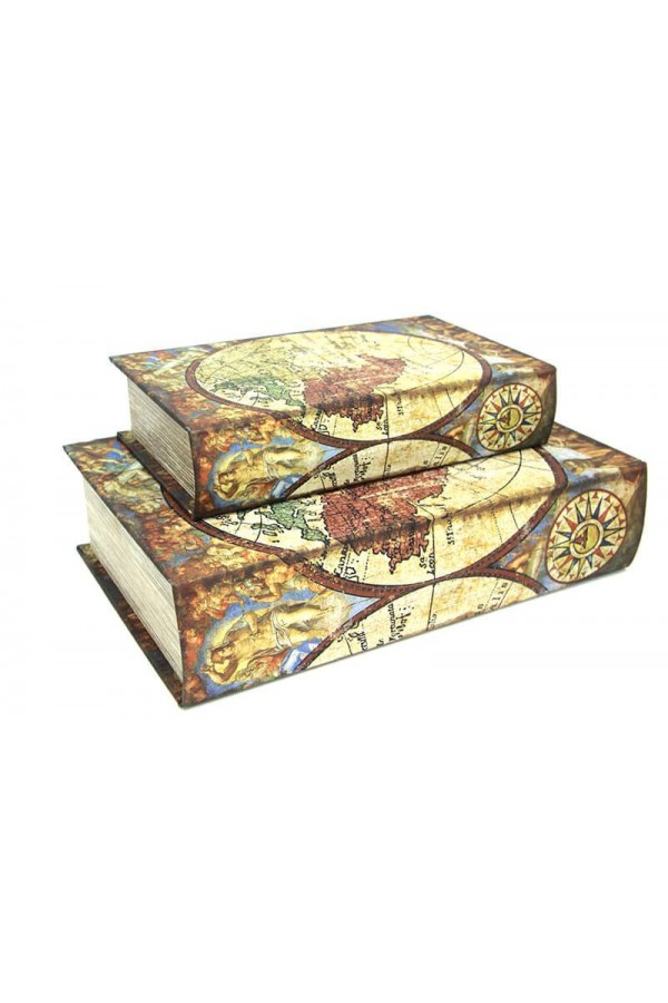 Kutu Kitap Harita 2'li Set Kitap Kutusu Dekoratif Hediyelik