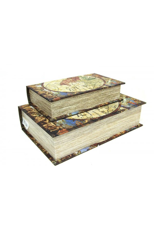 Kutu Kitap Harita 2'li Set Kitap Kutusu Dekoratif Hediyelik