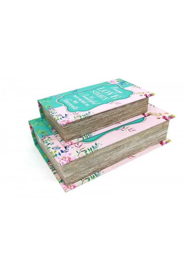 Kutu Kitap Love Story 2'li Set Kitap Kutusu Dekoratif Hediyelik
