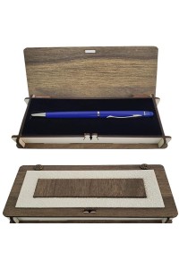 Lacivert Metal Kalem Ahşap Deri Kutulu Lacivert Metal Kalem Ahşap Deri Kutulu