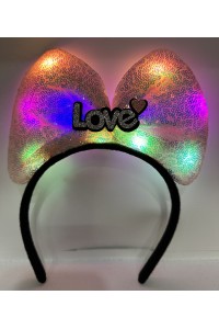 Led Işıklı 3 Farklı Fonksiyonda Yanan Gümüş Love Yazılı Toz Pembe Fiyonk Taç 20X17 cm