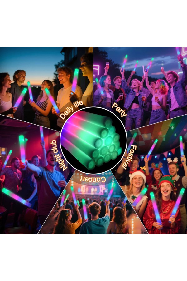 Led Işıklı ( 6 Adet ) 3 Modlu Kauçuk Işıklı Sünger Parti Çubuk Sopa - 46 cm