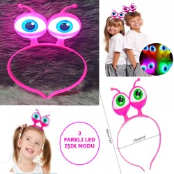 Led Işıklı Pilli 3 Farklı Modda Yanan Uzaylı Göz Parti Tacı Pembe Renk 18x12 cm Led Işıklı Pilli 3 Farklı Modda Yanan Uzaylı Göz Parti Tacı Pembe Renk 18x12 cm