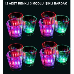 LED Işıklı Eğlence Bardakları - 3 Modlu Renk Değiştiren Bardak 12 Adet LED Işıklı Eğlence Bardakları - 3 Modlu Renk Değiştiren Bardak 12 Adet