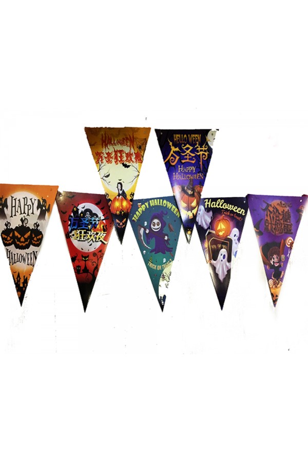 Parti Lüks Baskılı Üçgen Model Halloween Banner Süs Bayrak 8 li