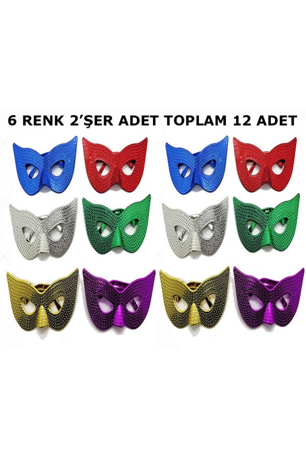 Parti Aksesuar Maskeli Balo Partisi Görünümlü Retro Parti Gözlüğü 6 Renk 12 Adet