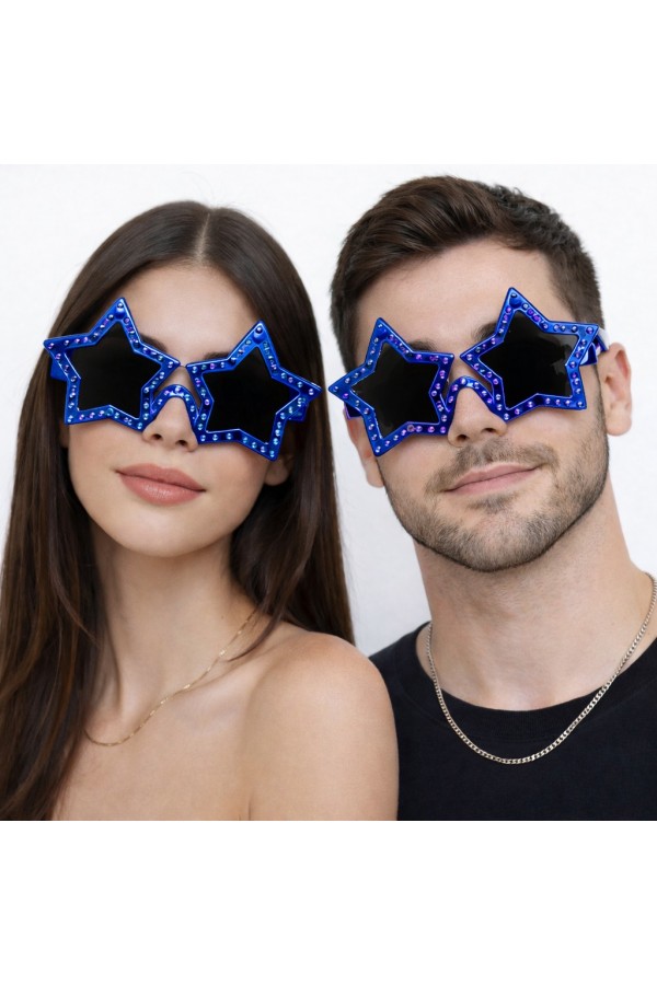 Mavi Renk Disko Yıldızı Retro Parti Gözlüğü 16X7 cm