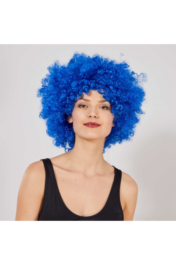 Parti Aksesuar Mavi Renk Kıvırcık Afro Bonus Peruk