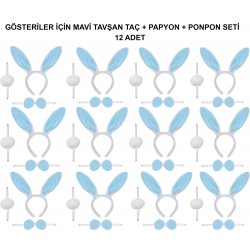 Mavi Tavşan Kostüm Seti – Taç, Papyon, Ponpon (12’li Paket) Mavi Tavşan Kostüm Seti – Taç, Papyon, Ponpon (12’li Paket)