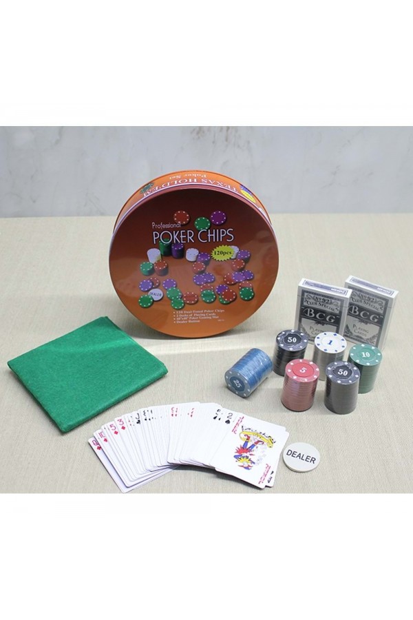 Metal Kutulu 120 Chip Ve 2 Adet İskambil Kağit Setine Sahip Poker Oyunu