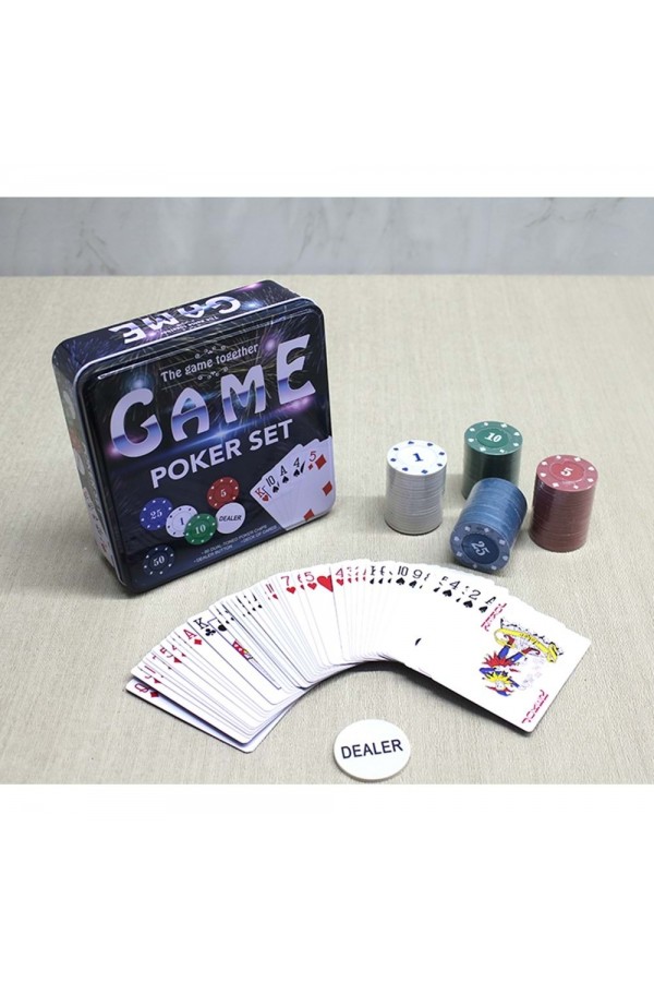 Metal Kutulu 80 Chip Ve 1 Adet İskambil Kağit Setine Sahip Poker Oyunu