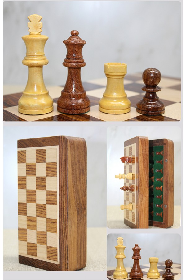 Mıknatıs Taşlı Ahşap Katlanabilir Kutulu Satranç Oyunu 35 Cm