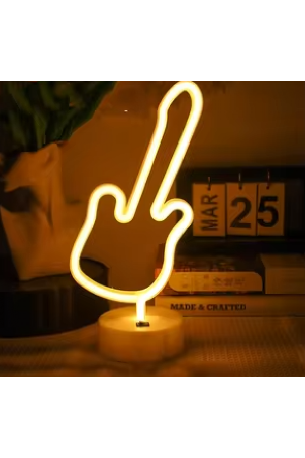 Neon Gitar Masa Lambası PİL+USB