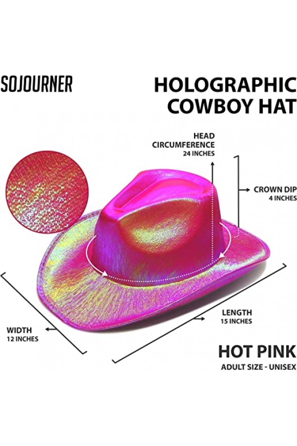 Neon Hologramlı Kovboy Model Parti Şapkası Fuşya Yetişkin 39X36X14 cm
