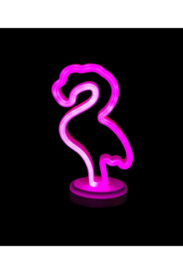 Neon Işıklı Flamingo Yazılı Masa Gece Lambası PİL+USB