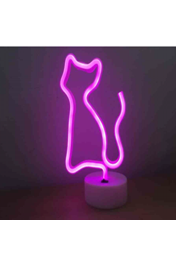 Neon Işıklı Kedi Lamba USB+Pil Dekoratif Aydınlatma
