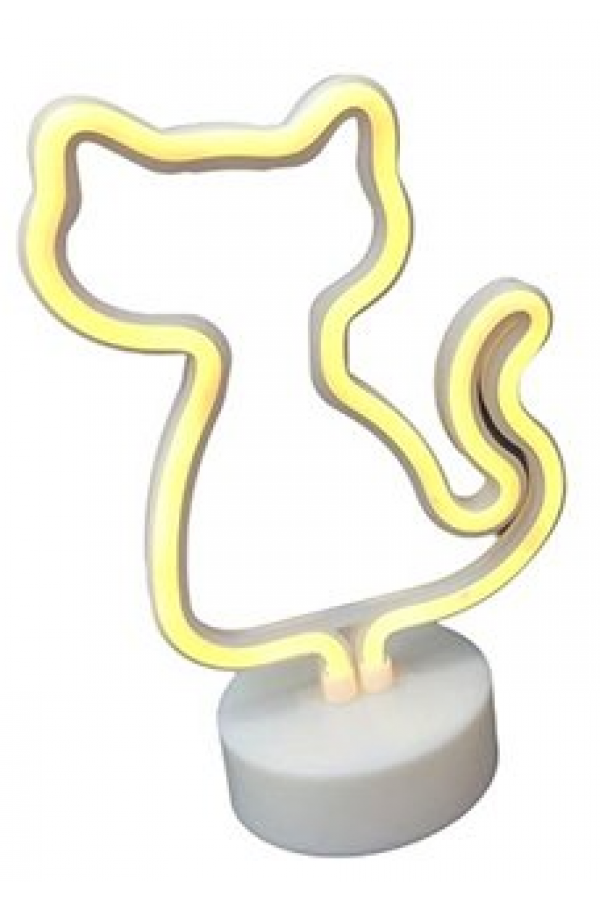 Neon Işıklı Kedi Lamba USB+Pil Dekoratif Aydınlatma