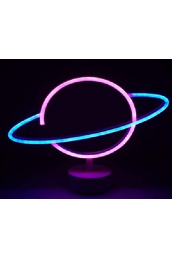 Neon Işıklı Satürn Lamba Pil+Usb