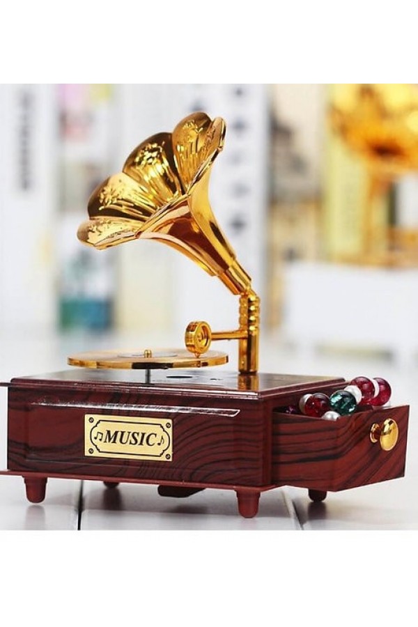 Nostaljik Gramafon Hareketli Müzik Kutusu Çekmeceli N-28AL5