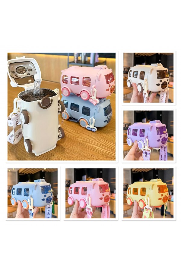 Otobüs Tasarımı Pipetli Su Matarası 500 Ml