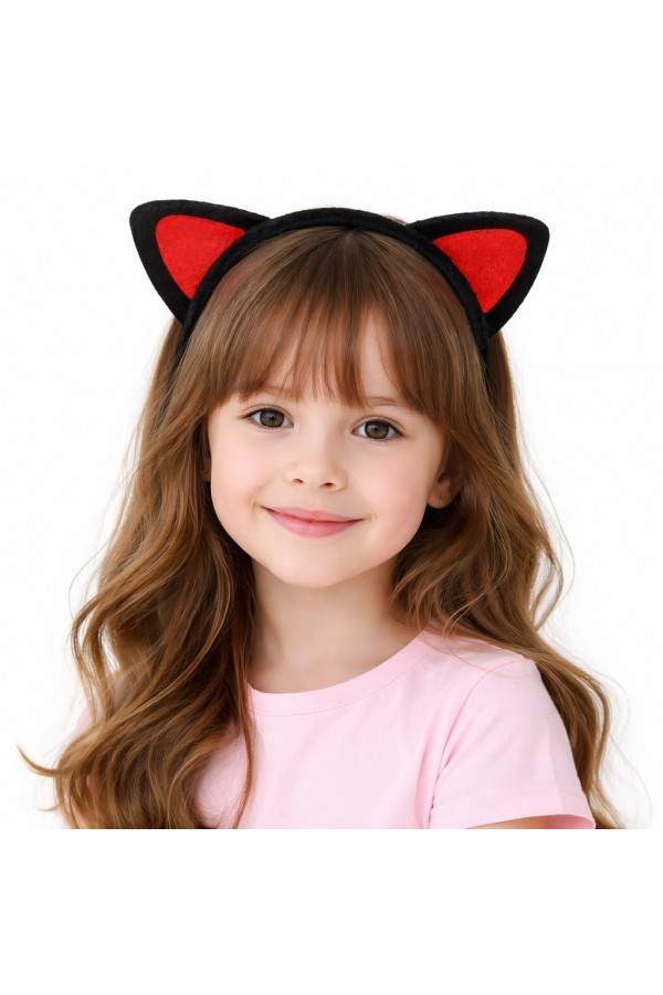 Peluş Kedi Kulak Taç Kırmızı Siyah