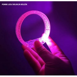 Pembe Led Işıklı Baskı Yapılabilen Pilli Bileklik Bilezik 1,5 cm Genişlik