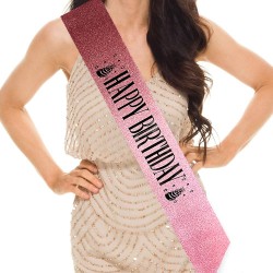 Pembe Üzeri Siyah Büyük Happy Birthday Yazılı Simli Işıltılı Kuşak Kemer 10 cm Genişlik Pembe Üzeri Siyah Büyük Happy Birthday Yazılı Simli Işıltılı Kuşak Kemer 10 cm Genişlik