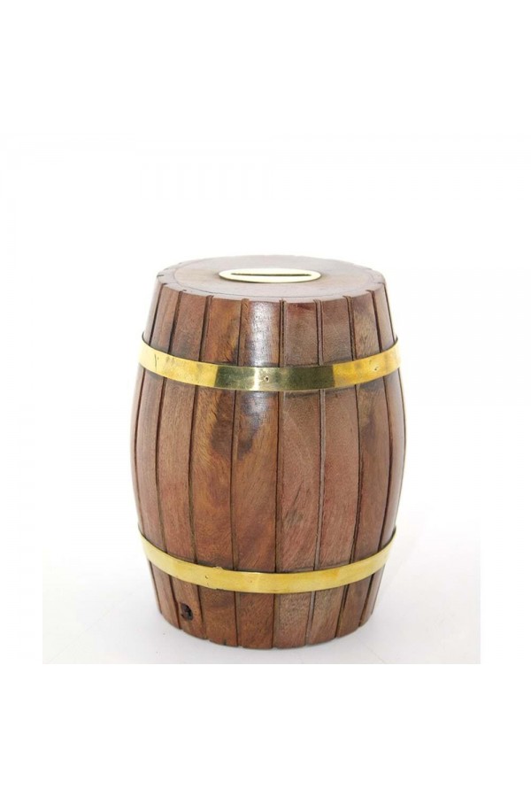 Pirinç Ahşap Fıçı Kumbara 12.5 Cm