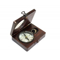 Pirinç Ahşap Kutulu Üzeri Desenli Kullanışlı Pusula