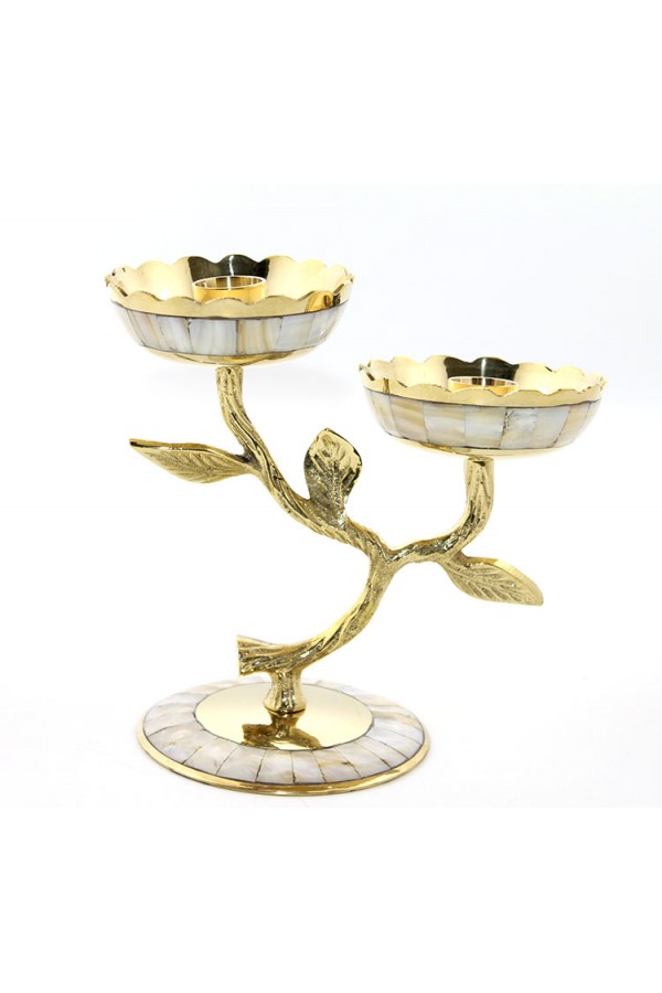 Pirinç Sedefli 2'Li Şamdan