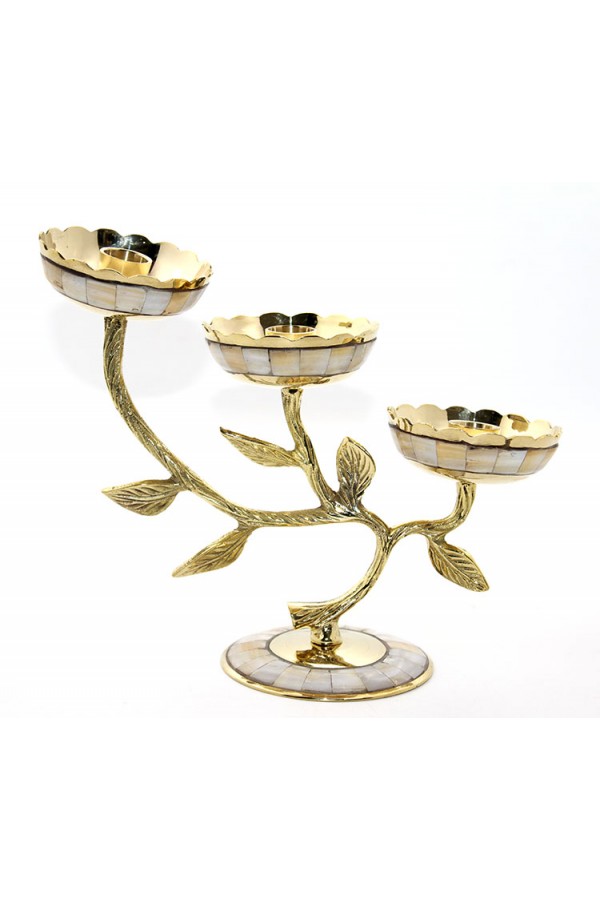 Pirinç Sedefli 3'Lü Şamdan