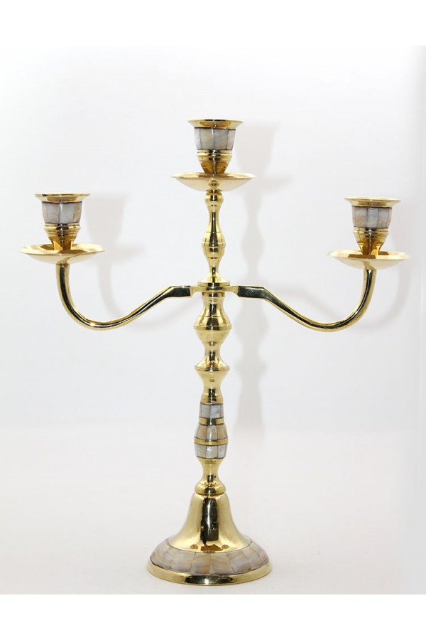 Pirinç Sedefli 3'Lü Şamdan