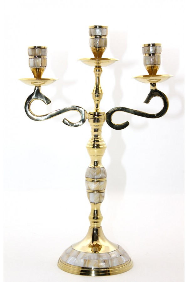 Pirinç Sedefli 3'Lü Şamdan