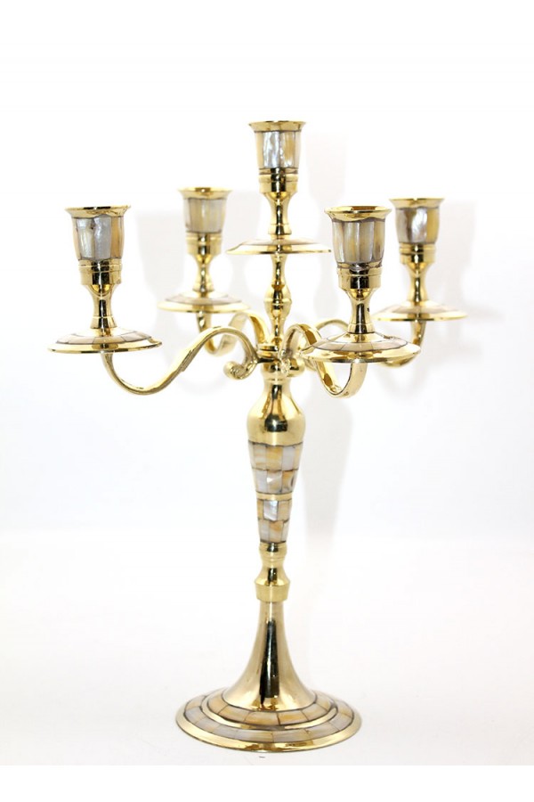 Pirinç Sedefli 5'Li Şamdan