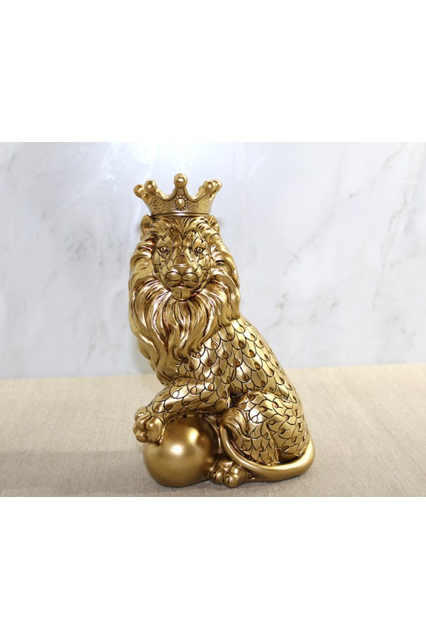 Polyester Dekoratif Taçlı Aslan Figürü