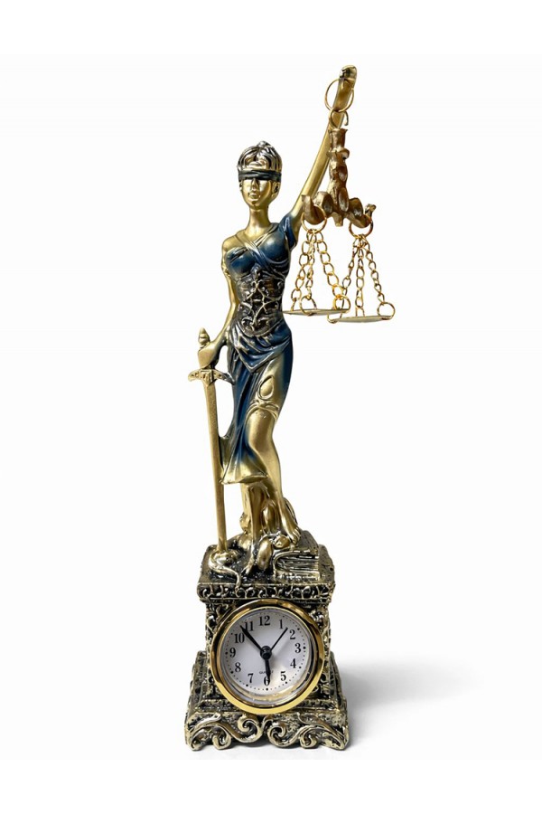 Polyester Saatli Adalet Figürü