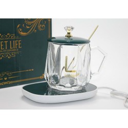 Porselen Kapaklı Isıtıcılı Cam Kupa Bardak Dekoratif Hediyelik Porselen Kapaklı Isıtıcılı Cam Kupa Bardak Dekoratif Hediyelik